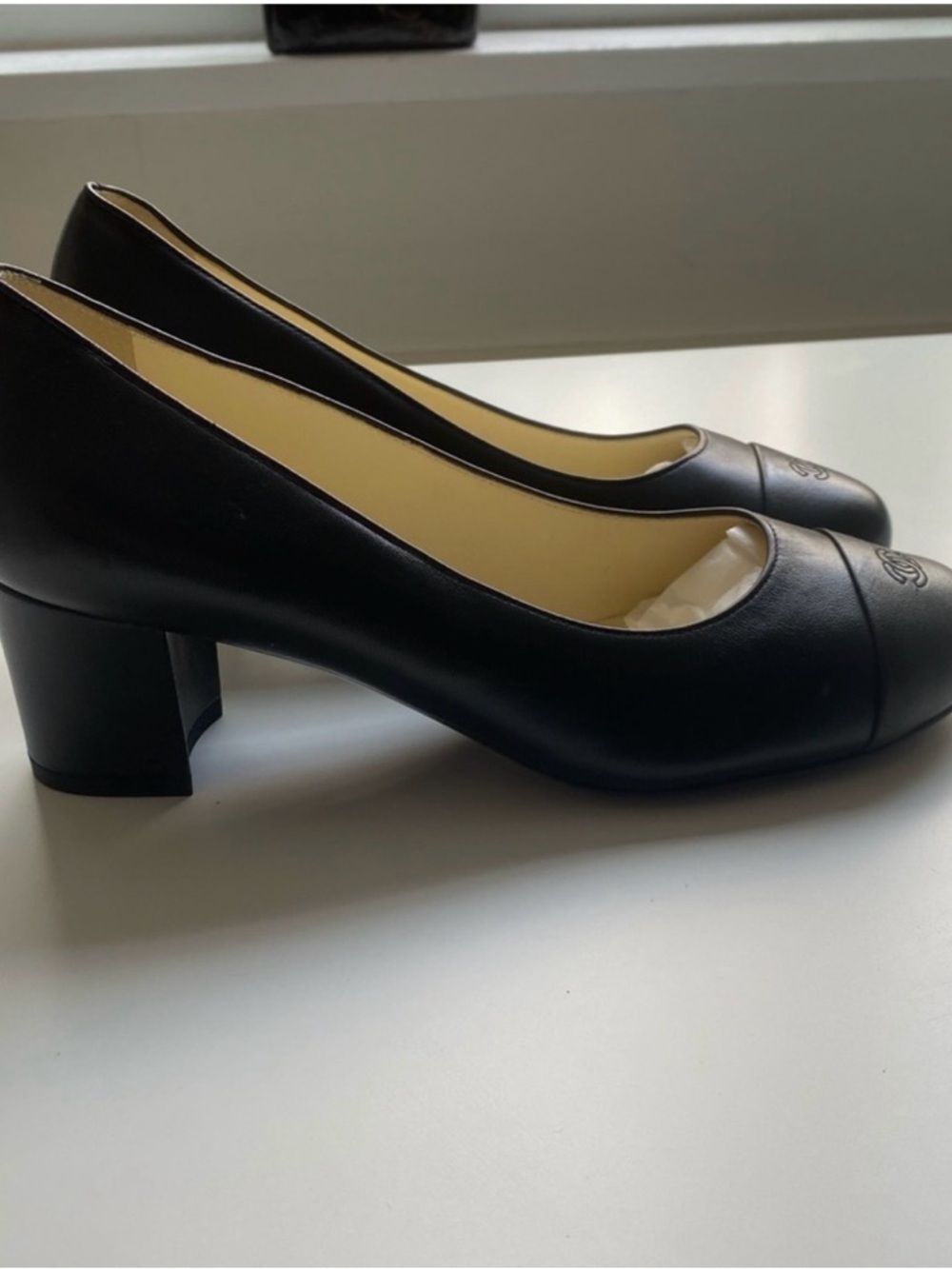 CHANEL Black Leather Low Block Heel Pumps - Picture 2 of 4